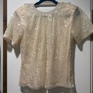 Vici Cream Sequin Short Sleeve Top